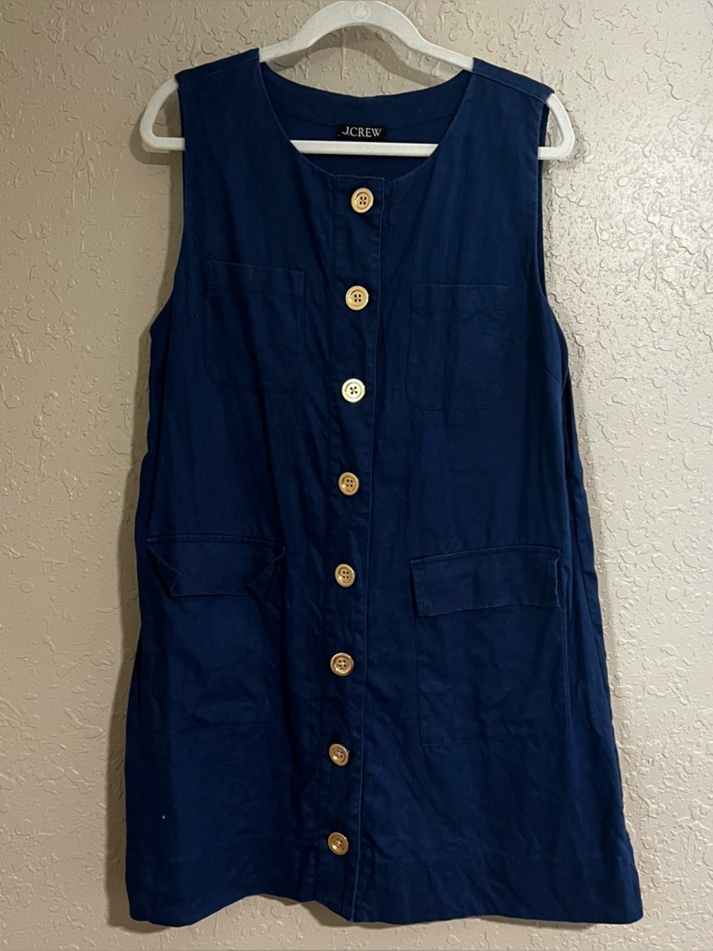 J. Crew Button Front Shift Dress In Linen Navy Size Large - Picture 2 of 5